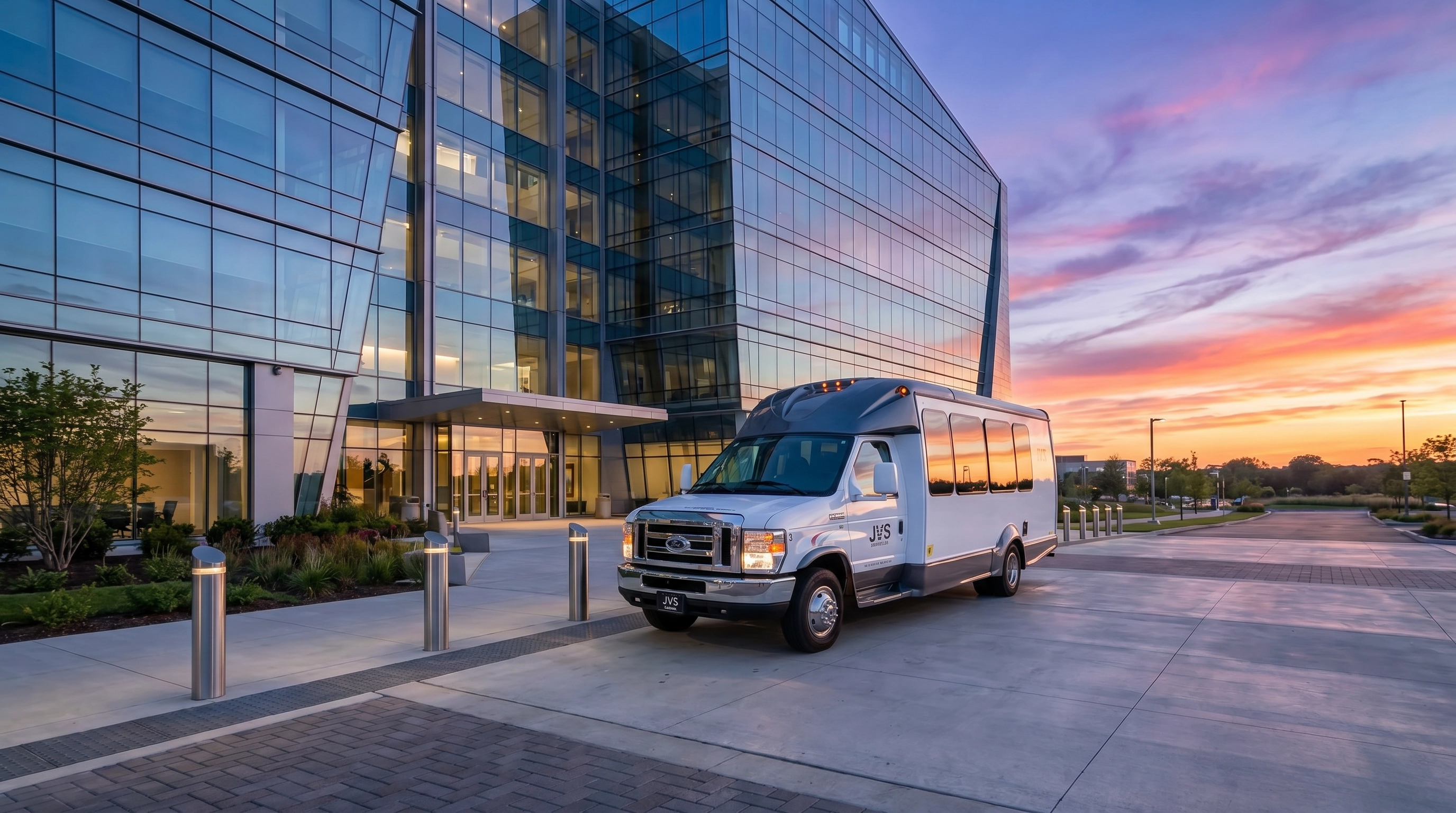 12-passenger executive limo shuttle JVS Services at corporate headquarters Cleveland Ohio