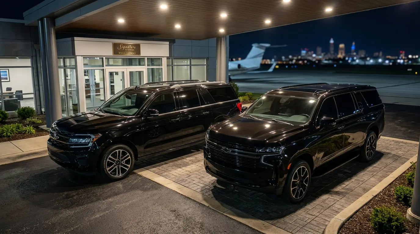 Airport VIP shuttle black SUV private chauffeur service Cleveland Ohio