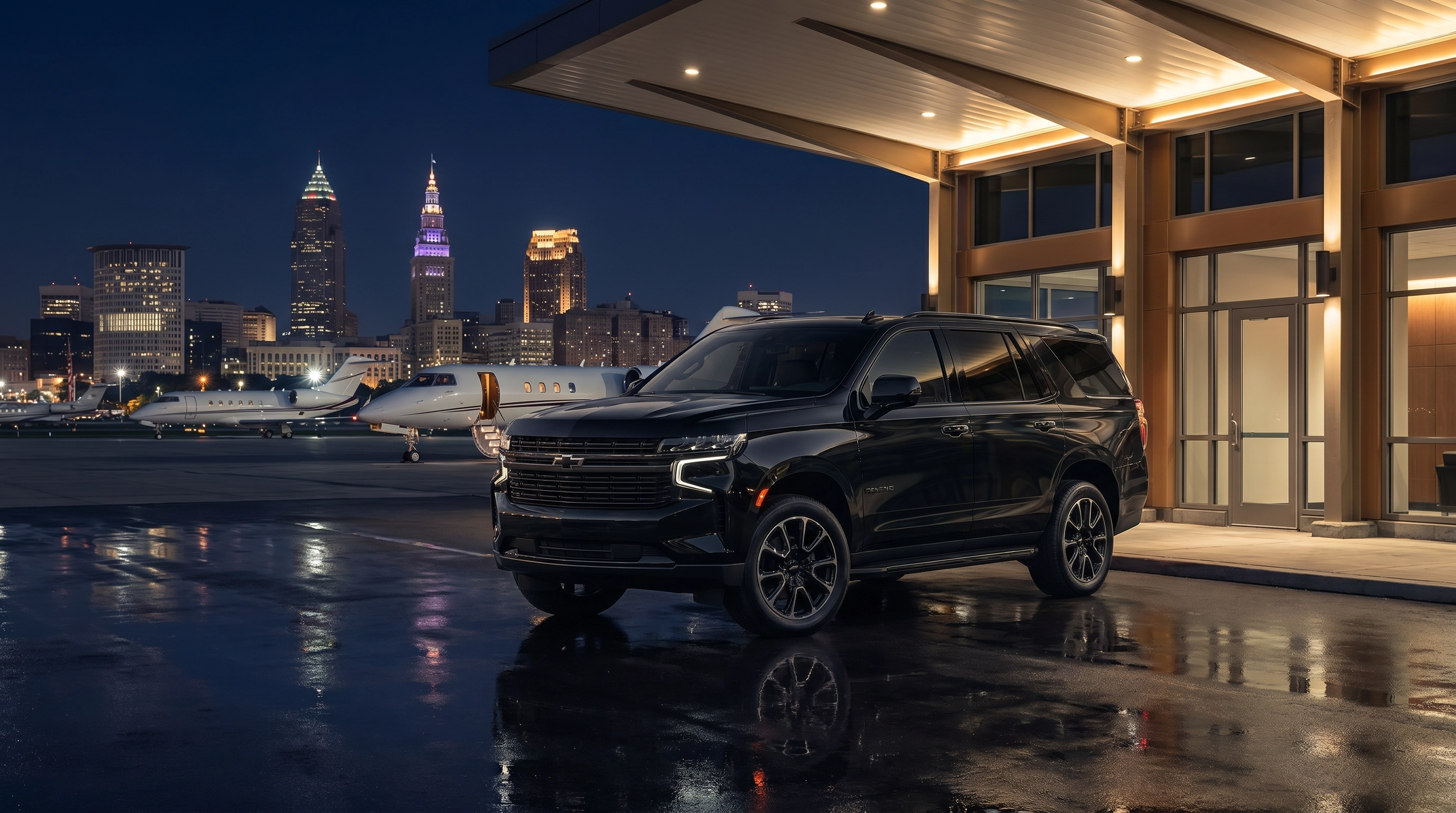 Black Chevrolet Suburban luxury SUV chauffeured service Cleveland Ohio JVS Services