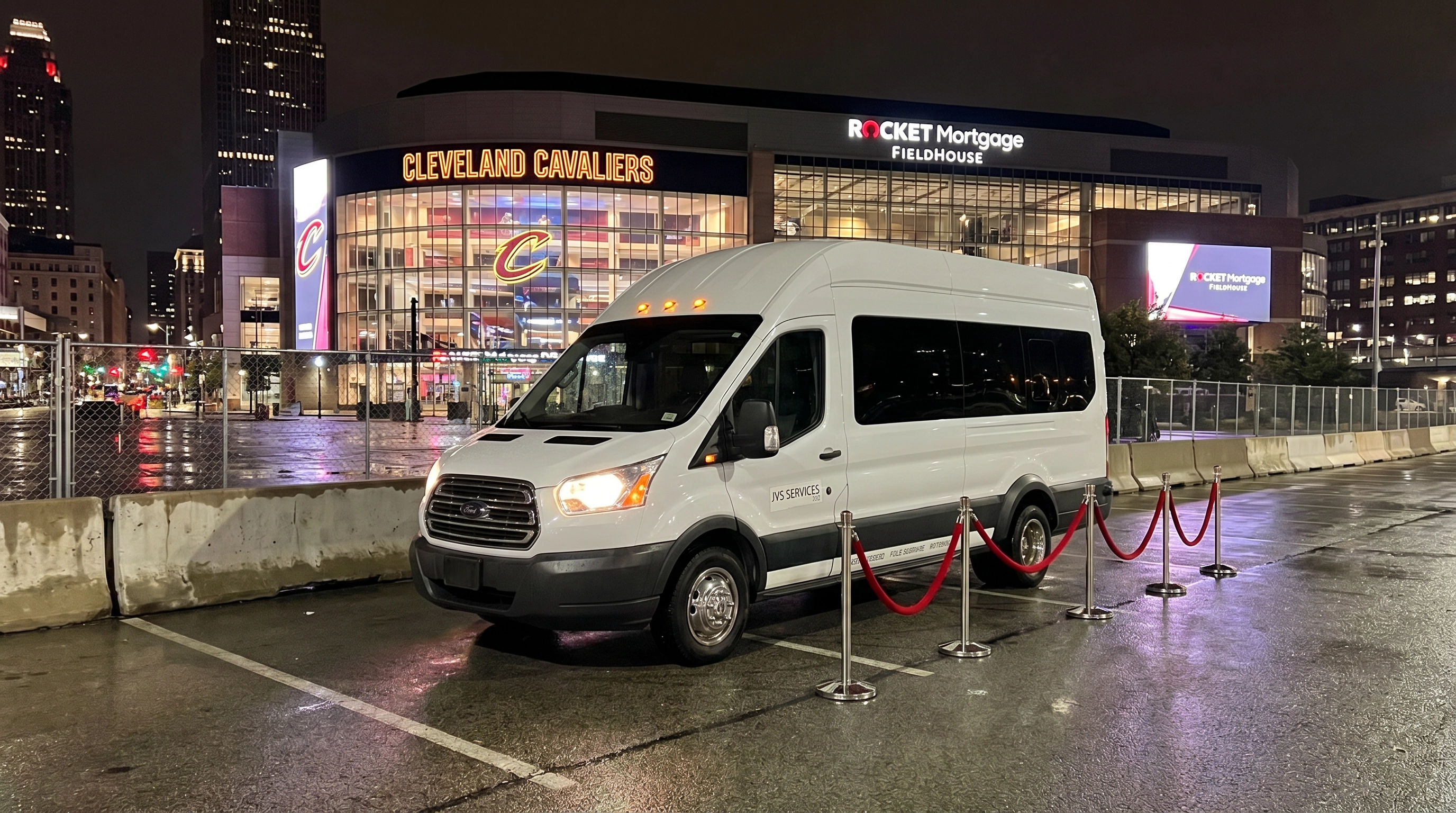 12-passenger party van exterior JVS Services at Rocket Mortgage FieldHouse Cleveland Ohio